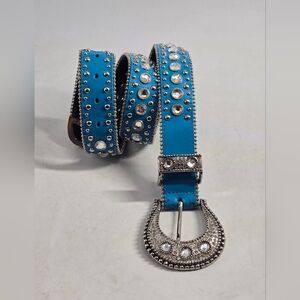 Lakeshore Drive Western Boho Blue Leather Belt M